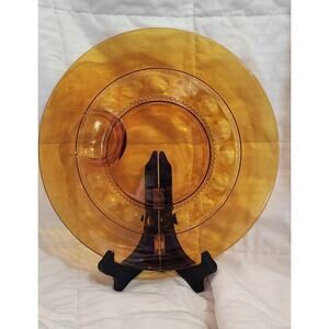 Vintage Indiana Glass Amber Kings Crown Thumbprint Snack Plates 10".